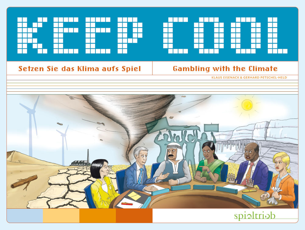 Das Verhandlungsspiel Keep Cool von Spieltrieb ist von Wissenschaftlern entwickelt und zeigt überspitzt die gegensätzlichen Interessen von Wirtschaft und Politik beim Kampf gegen den Klimawandel auf